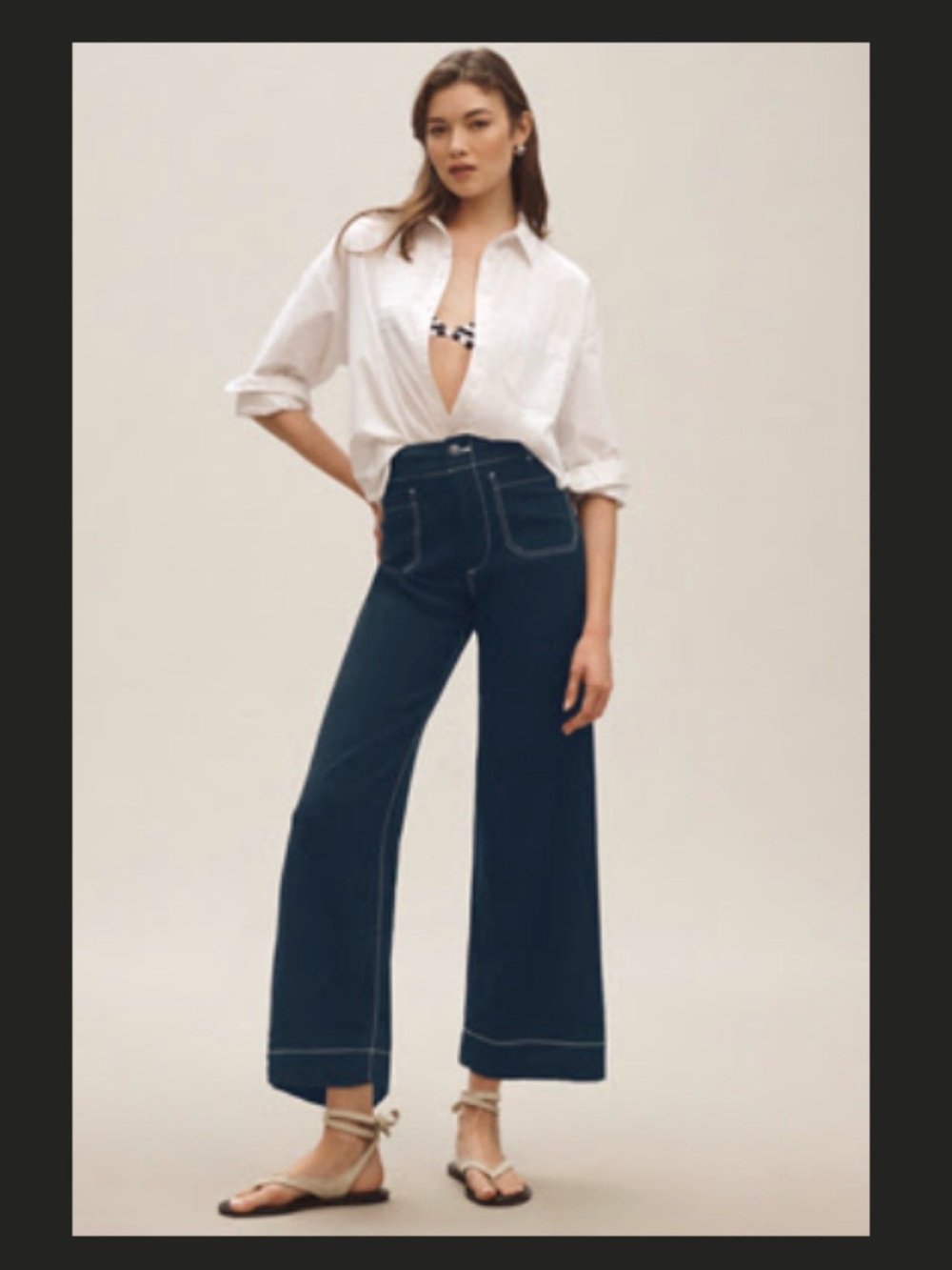 THE COLETTE CROPPED WIDE-LEG PANTS BY MAEVE: CONTRAST-STITCH LINEN EDITION